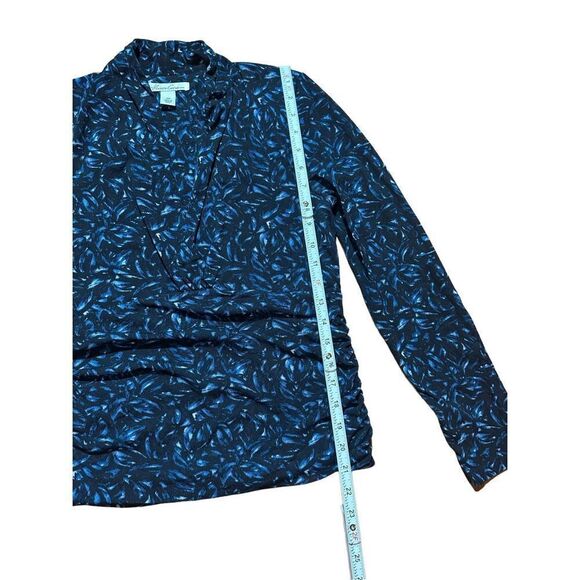 Kenneth Cole blue black ruched blouse sz PM - Picture 5 of 8